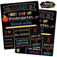 First & Last Day of School Chalkboard, 12 x 10 Inch Double Sided Back to School Sign for Kids/Girls/Boys, Reusable Wooden 1st Day of Preschool/ Kindergarten Photo Props