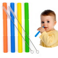 Silicone Hollow Teething Tubes for Babies-by MBM Sensory Teething Straws Made with BPA Free and Food Grade Silicone Natural Teething Pain Relief for Babies- 4 Teething Straws & 2 Cleaners Included