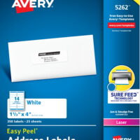 Avery Easy Peel Address Labels, Sure Feed Technology, Permanent Adhesive, 1-1/3' x 4', 350 Labels (5262)