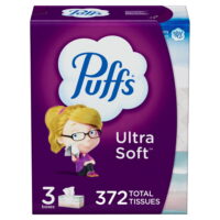 Puffs Ultra Soft Facial Tissues, Family Size Box, 124 Facial Tissues Per Box, 3 Count