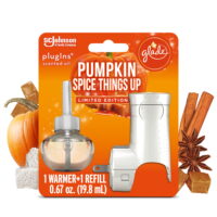 Glade PlugIns 1 Warmer + 1 CT Refill Starter Kit, Pumpkin Spice Things Up, 0.67 FL. OZ. Total, Scented Oil Air Freshener Infused with Essential Oils