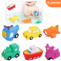 POINTERTECK 6 PCS Water Bath Squirties - Fun Floating Squeeze and Squirt Bathtub Toys- Boats, Ships, Fire Truck, Train, Space Shuttle Ideal Toys for Kids, Babies, Toddlers Bathtime