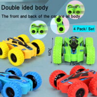 SAYFUT Set of 4 Double-sided Stunt Flip Inertia Car, Push and Go Toy Cars for Toddlers, Powered Pull Back Toys Vehicle 360 Rotation and Flips Off Road Novelty Car Toys Gifts