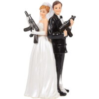 Wedding Cake Topper - Fun Wedding Couple Figures Decorations Gift (Bride Groom Figurines Holding Rifles)