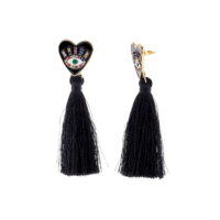 Scoop Women’s 14K Gold Flash-Plated Cubic Zirconia Evil Eye Tassel Earrings