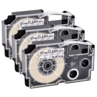 GREENCYCLE 3PK Black on Clear Label Tape Compatible for Casio XR12X XR-12X (12mm 1/2''x 8m 26ft) EZ Label Printer