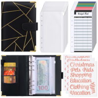 SKYDUE A6 Budget Binder，PU Leather Money Organizer with Cash Envelopes，Budget Sheets and Category Labels for Budgeting Expense Saving