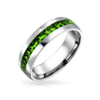 Light Green Channel Set Crystal Eternity Band Ring Stainless Steel