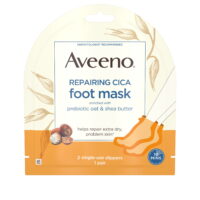 Aveeno Repairing CICA Foot Mask with Prebiotic Oat and Shea Butter, Moisturizing Foot Mask for Extra Dry Skin, (Pack of 4)