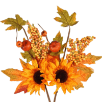 Artificial Fall Stem,2 Bunches Fall Maple Leaves Sunflower Berries Pumpkin Autumn Leaves for Home Kitchen Floral Arrangement Fall Decor