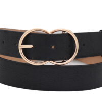 Women Black Faux Leather Belt Gold Buckle Plus Size L XL