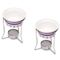 Nantucket Nautical Butter Warmers, Ceramic Dish with Stand and Tealight, Set of 2