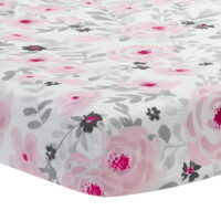 Bedtime Originals Blossom Gray and Pink and White and Multi-color Floral Microfiber Fitted Sheet Crib Bed