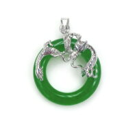 Asian Style Open Round Circle Disc Green Aventurine Gemstone Dragon Pendant Necklace For Women Men