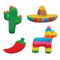 Edible Celebracion Assortment Sugar Decorations 12 Count Cactus Sombrero Pinata Chili Pepper Fiesta Toppers Cupcakes Brownies Cookies Cake Pops