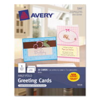 Avery Half-Fold Greeting Cards, Inkjet, 5 1/2 x 8.5, Matte White, 20/Box w/Envelopes (3265)