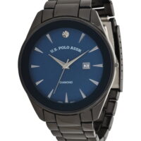 U.S. Polo Assn. Adult Mens Bracelet Watch w/ Diamond on Blue Dial in Black - USC80665WM