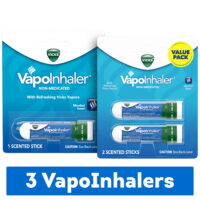 Vicks VapoInhaler, On-the-Go Portable Nasal Inhaler, Non-Medicated, With Refreshing Vicks Vapors, Menthol Scent , 3 Scented Sticks