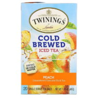 Twinings, Cold Brewed Iced Tea, Unsweetened Flavoured Black Tea, Peach, 20 Tea Bags, 1.41 oz