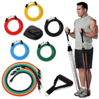 New 11 Piece Resistance Band Set Heavy Duty Yoga Pilates Abs Exercise Fitness Workout Bands