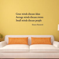 VWAQ Great Minds Discuss Ideas Eleanor Roosevelt Motivational Matte Black Vinyl Wall Decal Quote (10'H x 22'W)