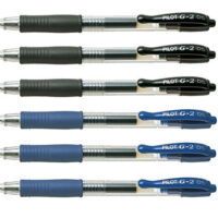 Pilot G2 pens retractable Gel Roller ballpoint Extra Fine 05 pt Black & Blue Bundle (6)