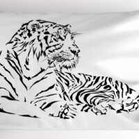 White Tiger Pillow Sham, African Wilderness Theme with Safari Animal Sitting Nobility Tattoo Art, Decorative Standard Size Printed Pillowcase, 26 X 20 Inches, Black and White, by Ambesonne