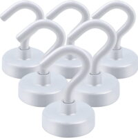 DIYMAG Magnetic Utility Hooks, 22Lbs Heavy Duty Rare Earth Neodymium Magnet Hooks with Nickel Coating for Kitchen, Garage, Cruise, Classroom, Workplace and Office etc, Pack of 6 (White)
