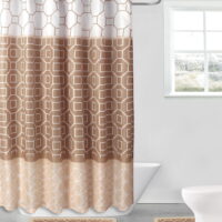 DIAMOND TAUPE / TAN 15-piece Hotel Bathroom Sets - 2 Non-Slip Bath Mats Rugs Fabric Shower Curtain 12-Hooks