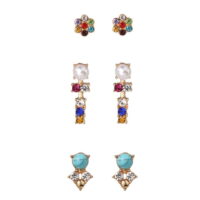 Jewelry Collection Selma Crystal Mini Stud Earrings Set of 3, Multi