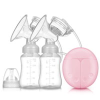 Electric Breast Pump, BPA-Free Dual Breast Pump, Automatic Massage Postpartum Breastfeeding Milk Pump with 2 Modes & 4 Levels, 150ml Milk Storage Bottle with Lid and Nipple, Pink