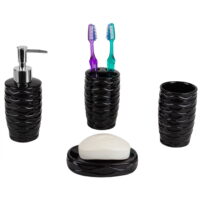 Home Basics Curves 4 Piece Solid Print Ceramic Bath Accessories Set, Black