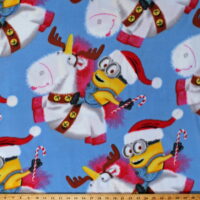 Fleece Minions Fluffy Unicorn Reindeer Santa Christmas Holiday Despicable Me Characters Bob Blue Fleece Fabric Print by the Yard (7720M-9C-unicorn)