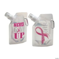 Pink Ribbon Collapsible Plastic Water Bottles , Birthday, Party Supplies, 12 Pcs