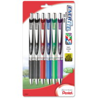 Pentel EnerGel RTX Retractable Liquid Gel Pen, (0.7mm) Metal Tip, Medium Line, Assorted Ink (2A/B/C/D/V) 6-Pk