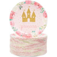 80 Packs Pink Princess Castle Design Disposable Paper Plates 7' for Birthday Party