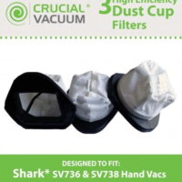 3 Shark SV736, SV748, SV738, SV780 Dust Cup Filters, Part # XSB726N, XF769