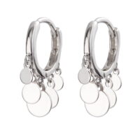 Tassel Coin Disc Small Huggie Hoop Earrings Sterling Silver for Women Girls