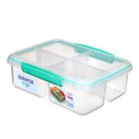 Sistema Quad Split to Go, Food Storage Container, 7.4 Cups, Plastic, (Colors May Vary)