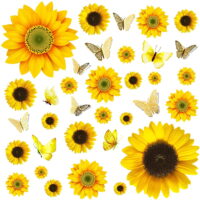 Sunflower Wall Decor - 27 PCS Sunflower Stickers for Walls with 3D Butterfly Wall Sticker Sunflower Nursery Decor Removable Yellow Flowers Decal for Kitchen Bathroom Bedroom Decoration