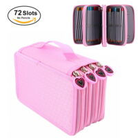 HERCHR 72-Slot Pencil Case Holder Muti-Purpose Handy Pencil Wrap Box Large Capacity Pen Bag Pouch for Colored Pencils, with Zipper Multi-Layer for Students Pen Bag Pouch Stationery Case, Pink
