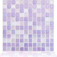 5pcs Peel and Stick Backsplash Purple Square 3D Mosaic Removable Tile Stickers Self Adhesive Tiles Stick-on Vinyl Wall Tiles for Kitchen Bathroom Home Decor 9.3' X 9.3' Covering 3 Sq.ft