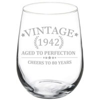 Wine Glass Cheers To 80 Years Vintage 1942 80th Birthday (Stemless, 17oz)