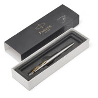PARKER Jotter Gel Pen, Stainless Steel with Gold Trim, Medium Point Black Ink (0.7mm), Gift Box (2020647)