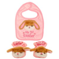 My First Easter Bib and Booties Set (Pink, 0 to 6M, 11.5 x 7.5 in) For Babies and Newborn Girls