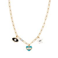 Scoop Womens 14K Gold Flash-Plated Evil Eye Link Charm Necklace