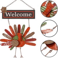 Bibana Vintage Metal Thanksgiving Turkey Wall Hanging Decoration Welcome Sign Front Door Ornament Festive Whimsical Halloween Christmas Decor