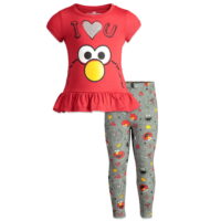 Sesame Street Big Bird Cookie Monster Elmo Toddler Girls Pullover T-Shirt and Leggings Outfit Set Red 5T