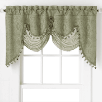 Ultra Elegant Clipped Jacquard Georgette Fringed Window Valance With an Attached Sheer Swag by GoodGram - Sage