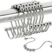 AEDILYS Durable Shower Curtain Hooks Rings,Stainless Steel Double Sliding Shower Hooks, for Bathroom Shower Rods Curtains, Set of 12 Shower Curtain Hooks,Silver